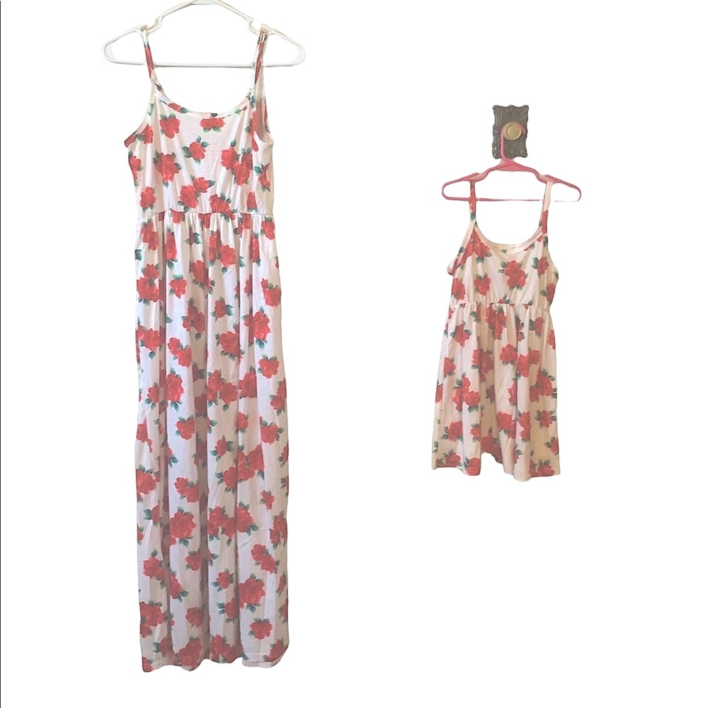 Herimmy Mommy & Me dresses women’s size M & child size 5-6y Red Floral